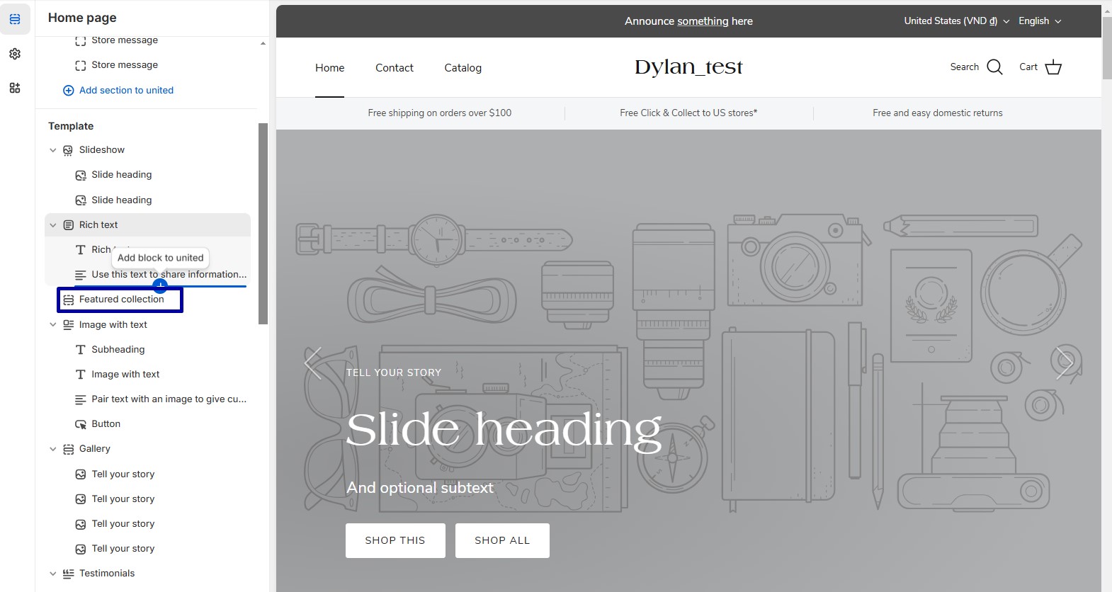 Access the Featured Collection section to update the details.